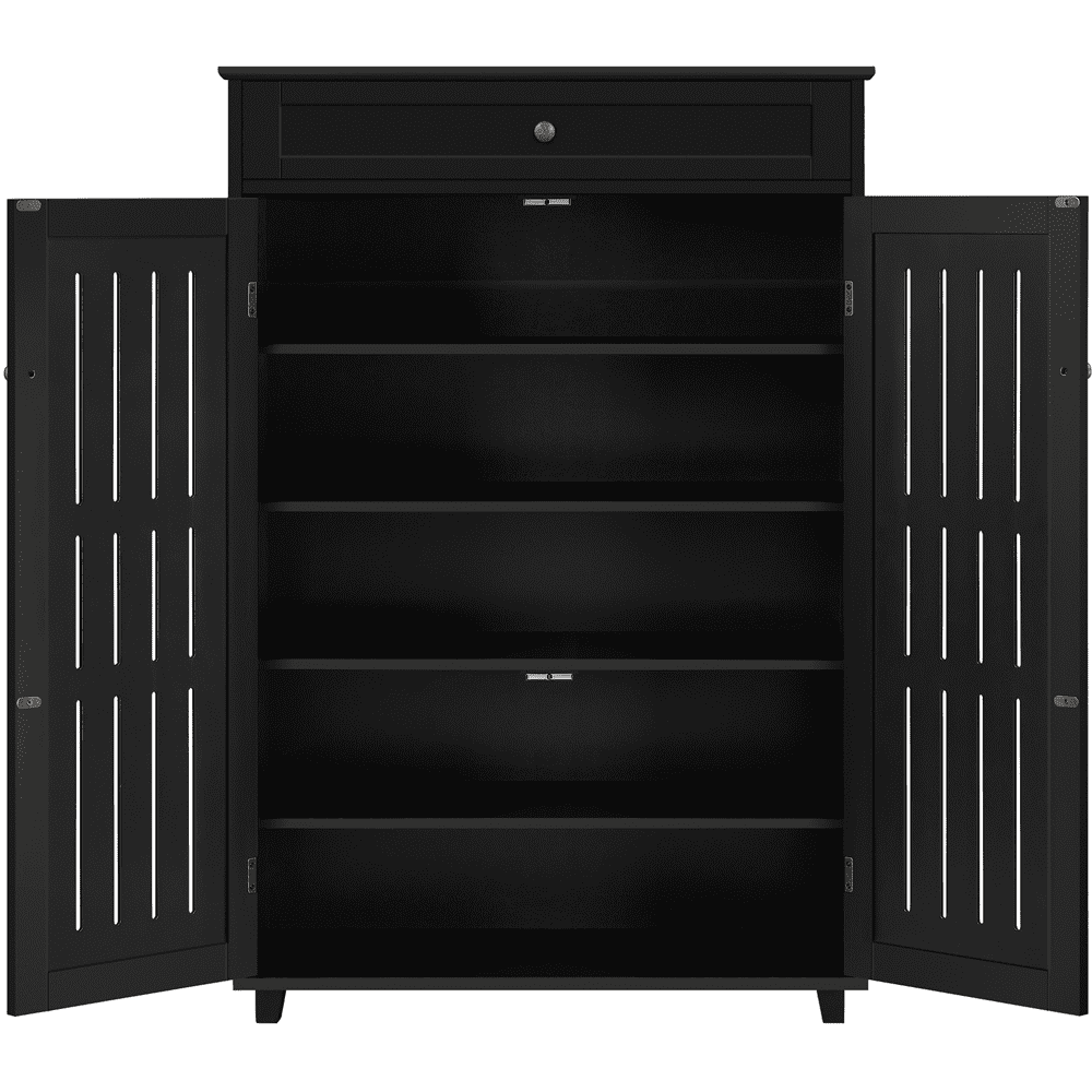 Renwick 5-Tier Shoe Storage Cabinet with Louvered Door & 1 Drawer for Livingroom Entryway, Black