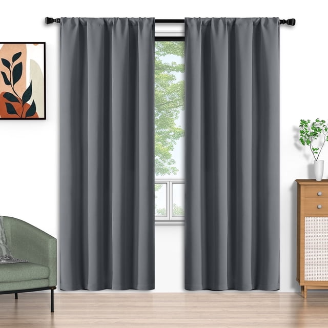 Cortinas Blackout Grises 52x84 Pulgadas, Juego de 2 Cortinas con Bolsillo para Barra, Aisladas Térmicamente, Decoración Sólida para el Hogar, Cortinas para Sala de Estar y Recámara, Privacidad Asegur