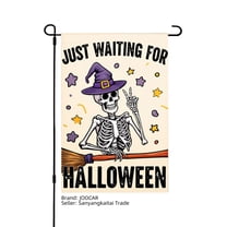 JOOCAR Just Waiting for Halloween Skeleton Witch Garden Flag for Fall Autumn Home Outdoor Garden Yard Door Decor 12x18 inch