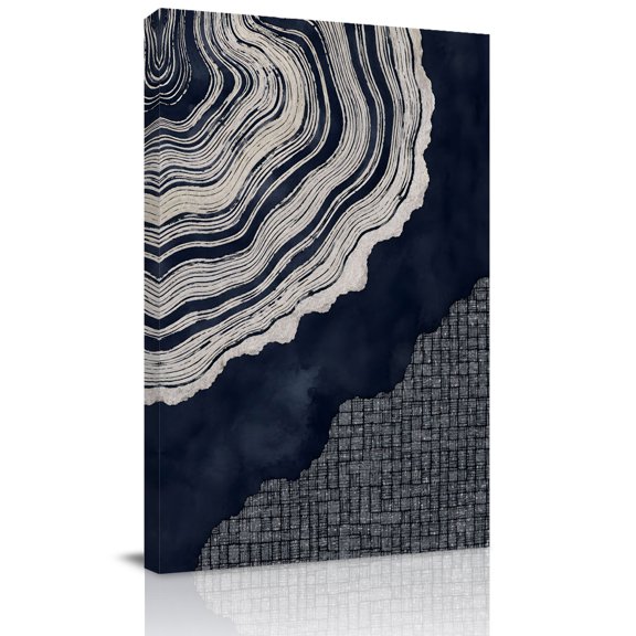 Canvas Wall Art, Wooden Tree Rings Framed Canvas Prints for Bedroom Bathroom, Abstract Navy Blue Coastal Modern Minimalist Gallery Wrapped Wall Decor for Home Office, Gifts, 11"x14" Ship Next Day
