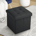 thumbnail image 3 of MoNiBloom 15" Cube Collapsible Ottoman with Storage, PU Leather Storage Ottoman Footrest, for Living Room Bedroom Entryway, Black, 3 of 8