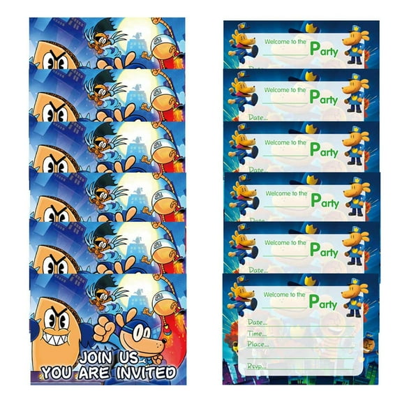 Dog Man Dogman Invitations Cards Stock Bulk Birthday Invite Fill-in Party Supplies Decorations for Boys Girls
