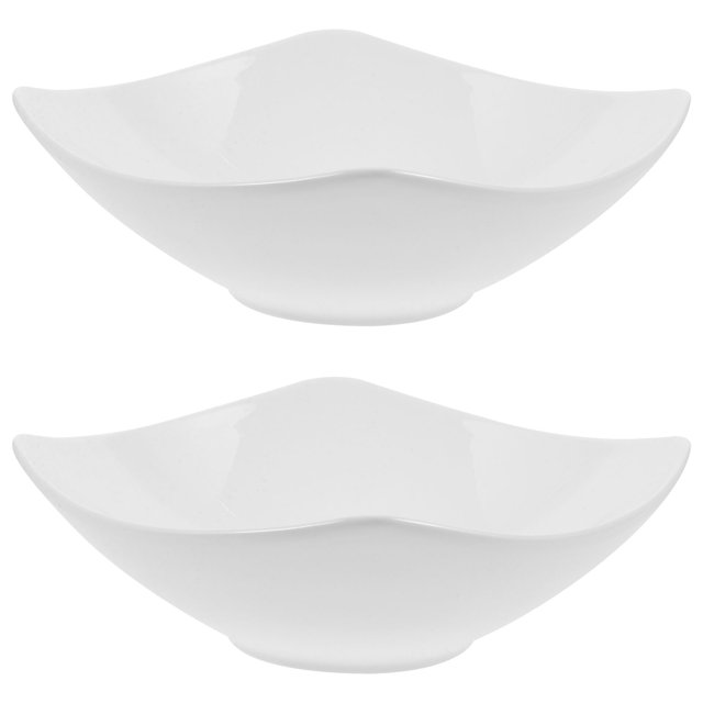 2 ensaladeras de porcelana, cuencos para cereales y postres en blanco, juego de dos con borde ondulado y base redondeada, 14 x 14 x 4.5 cm, cerámica brillante, diseñadas para servir frutas secas, snacks y postres; también suelen usarse para presentar salsas o acompañamientos en reuniones.