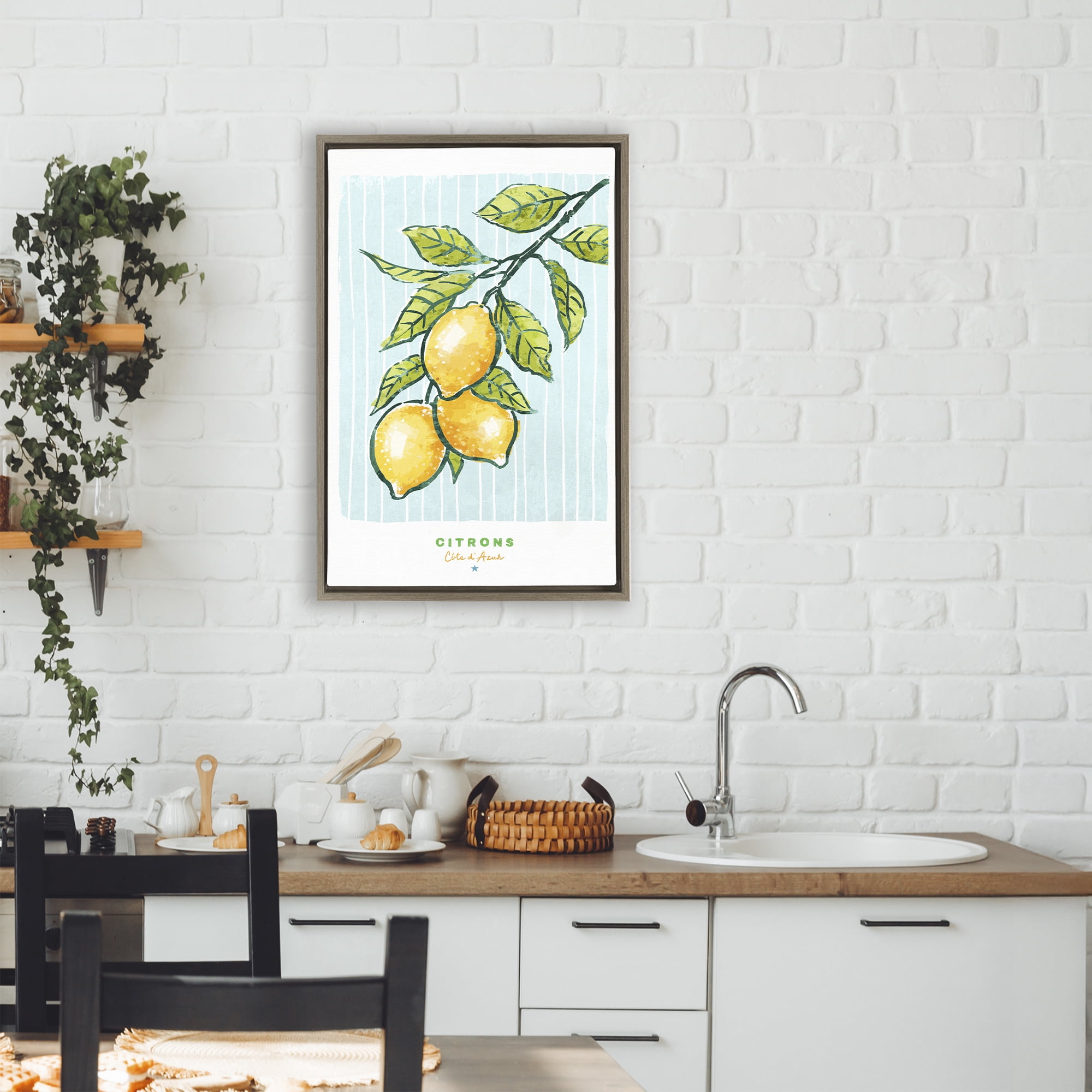 Stupell Industries Modern Bistro Lemons Brown Framed Floater Canvas Wall Art, design by Chad Barrett