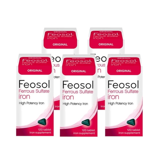 Feosol Original Ferrous Sulfate Iron Supplement 65 mg High Potency 120 Count - 5 Pack