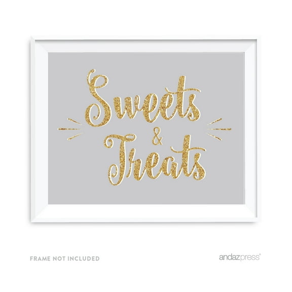 Signature Light Gray, White, Gold Glittering, 8.5x11-inch Party Sign, Sweets & Treats
