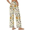 thumbnail image 5 of SCRAWLGOD Sunflower Daisy Print Beige Women Stretchy Wide Leg Pants Soft Elastic High Waisted Lace-Up Casual Palazzo Pants Soft Loose Fit Fashion Trousers with Pockets, L, 5 of 7