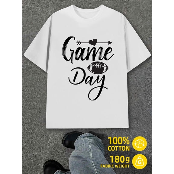 Game Day Tee men white 180G 100% Cotton Hip-hop street style Casual Unisex Shirt Printed tshirts Classic Unisex Shirt Short Sleeve tshirts Fashion Unisex Shirt Printed tshirts
