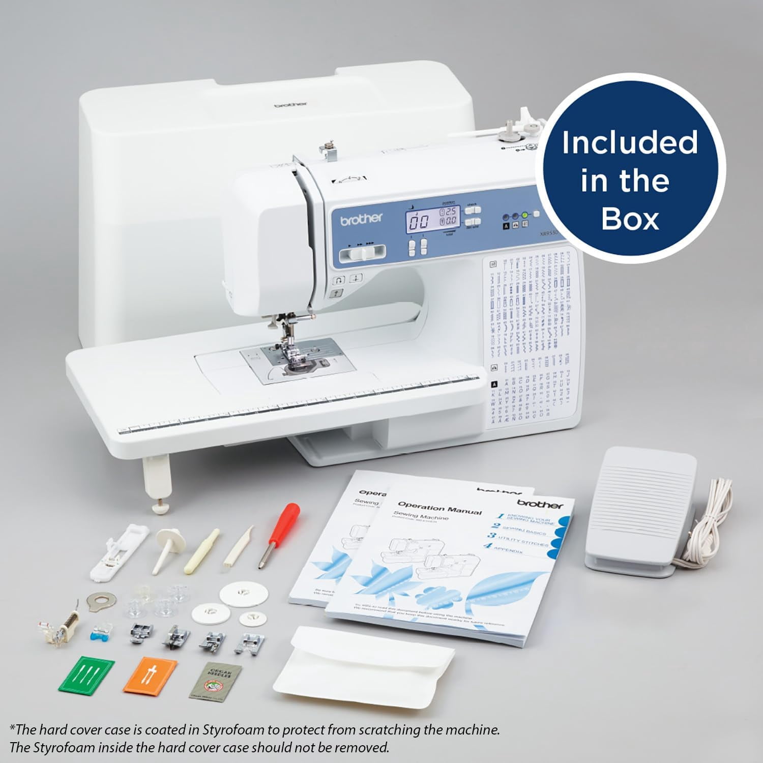 Brother XR9550 Computerized Sewing and Quilting Machine, 165 Built-In Stitches, Wide Table, Hardcase for Carrying and Storage, Premium Sewing Thread 6-Pack and 5-Piece Sewing Machine Needles