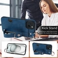 thumbnail image 3 of SaniMore Case for iPhone 13, PU Leather Durable [Back Card Slots] Wristlet Kickstand Buckle Protective Bumper Cover Shockproof Anti-fall/Anti-scratch for Ladies, Blue, 3 of 11