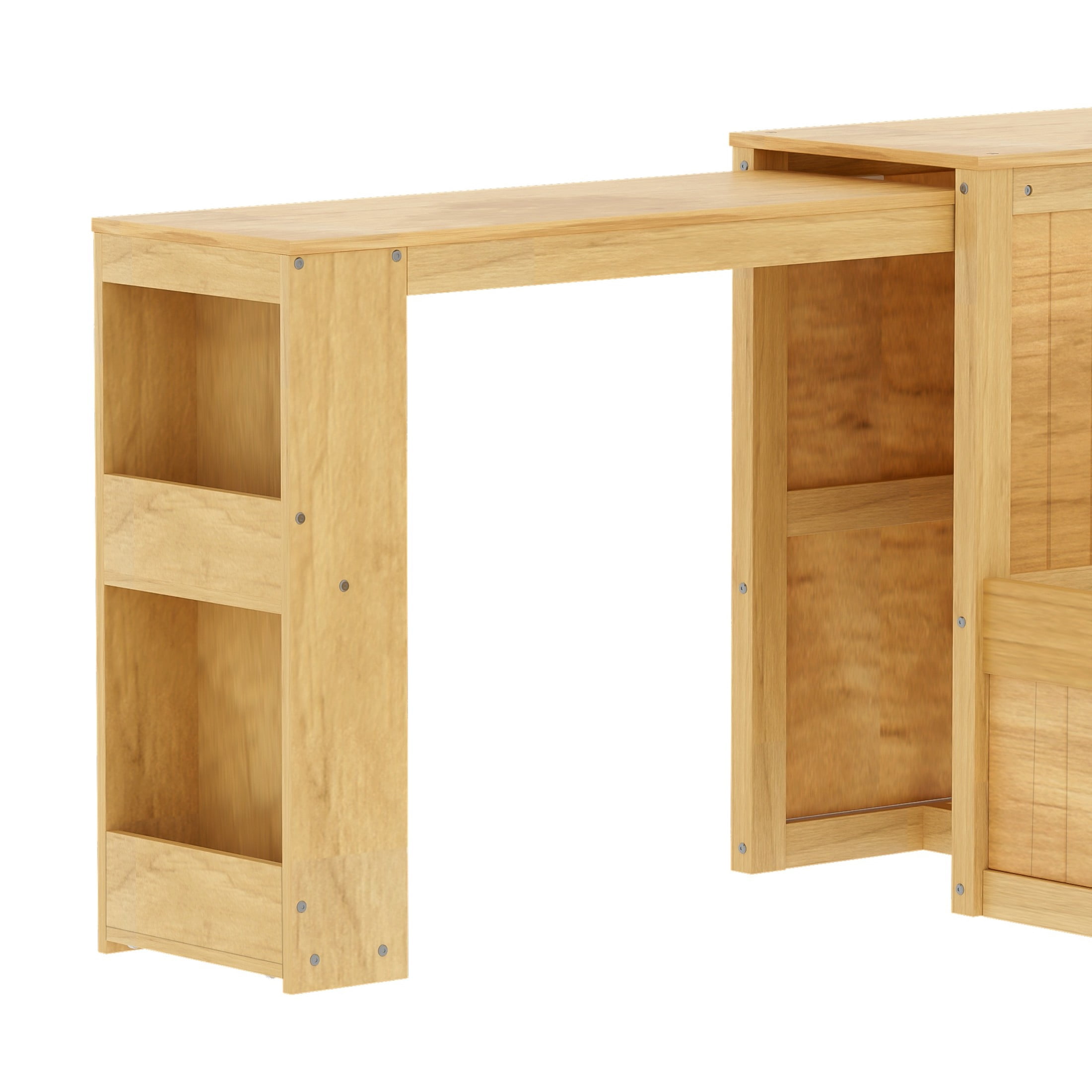Noble House Oaklin Twin Modern Platform Bed with Integrated Desk & Storage Drawers, Space-Saving Furniture, Natural