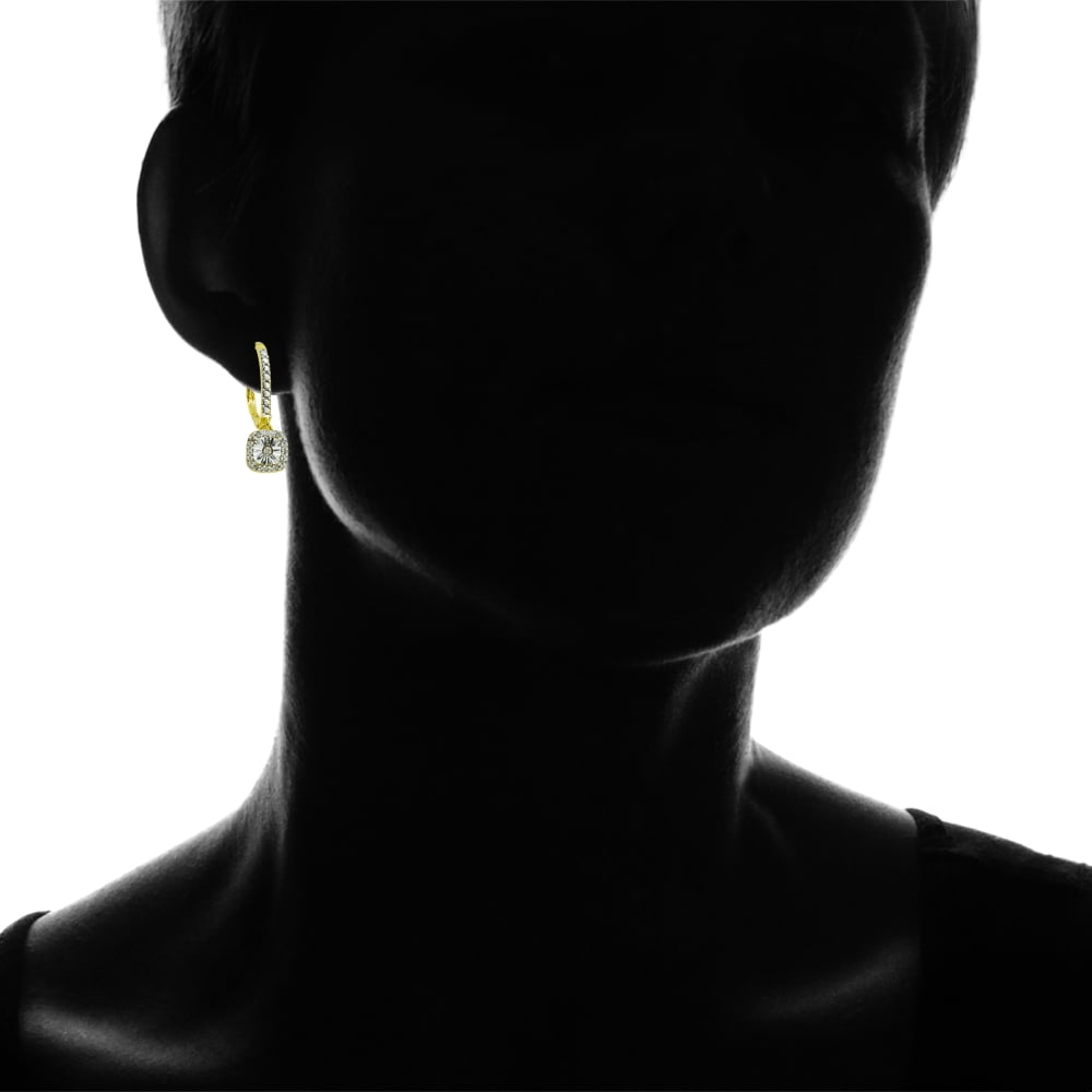 Square Cushion Diamond Gold Flash Sterling Silver Leverback Earrings, JK-I3