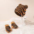 thumbnail image 4 of Bonnet Tricoté Épais pour Bébé: Bonnet à Rayures Imprimé Léopard avec Gants pour Enfants, 4 of 9