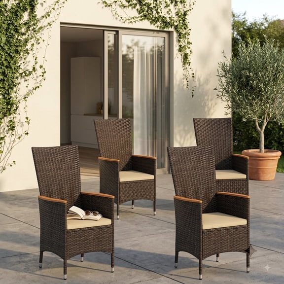 Furnibear Patio Rattan Chairs Set of 4 Outdoor Wicker Dining Chairs with High Backrest and Cushions for Backyard Porch, 400 lbs, Beige