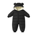 thumbnail image 3 of Swuxness Toddler Fleece Warm Hooded Rompers, Kids Long Sleeve Long Pant Jumpsuit, Kids Solid Color Thick Zipper Front Romper for Little Boys Girls Black, 5-10 Months, 3 of 5