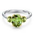 thumbnail image 3 of Gem Stone King 10K Two Tone Gold Green Peridot 3-Stone Engagement Ring for Women | 2.70 Cttw | Oval 9X7MM | Gemstone August Birthstone (Size 9), 3 of 6