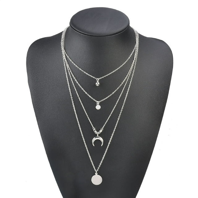 Layered Necklace Moon Necklace Ladies Pendant Chain Jewelry Personalized Layered Necklace With Moon Disc Ladies Pendant Chain Length Single Layer Necklace Necklace Rings Earring Jewelry on Clearance