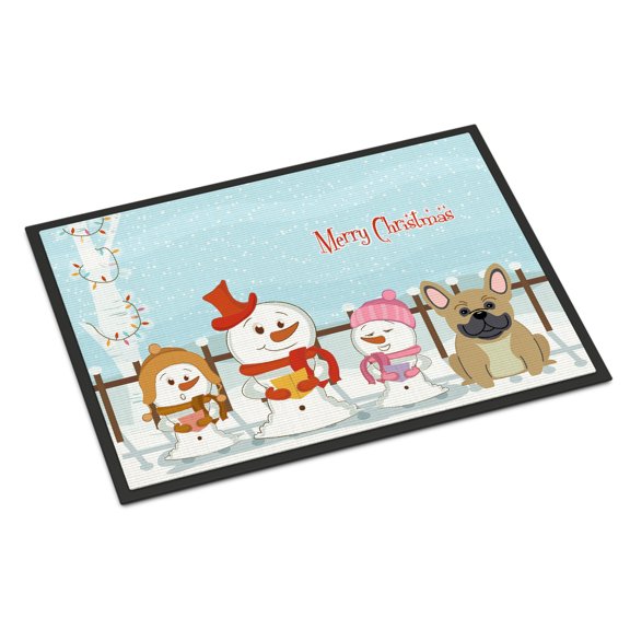 Merry Christmas Carolers French Bulldog Cream Door Mat