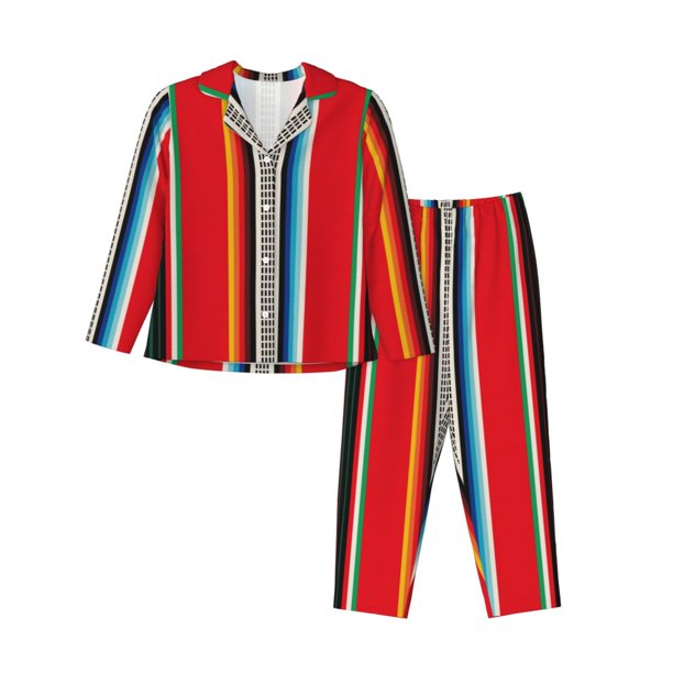 Balery Mexican Serape Blanket Stripes Conjunto de Pijama con Estampado para Mujer, Conjunto de Dos Piezas con Manga Larga, Ropa de Dormir Suave con Bolsillos, Pijamas Cómodos-Large