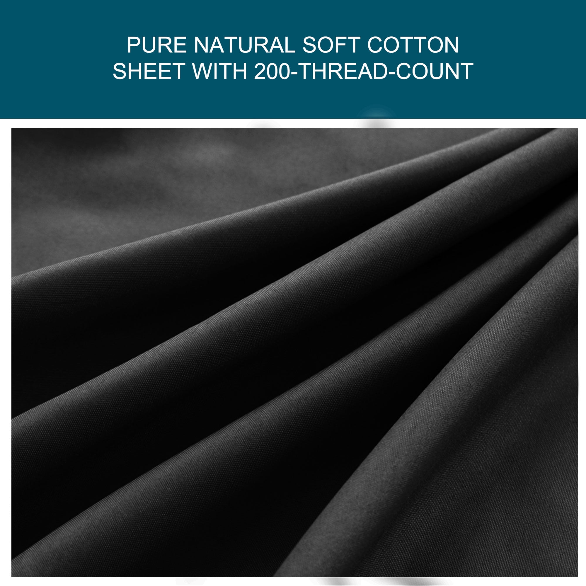 Unique Bargains 15" Deep Pocket Cotton Solid Fitted Sheet Black Twin