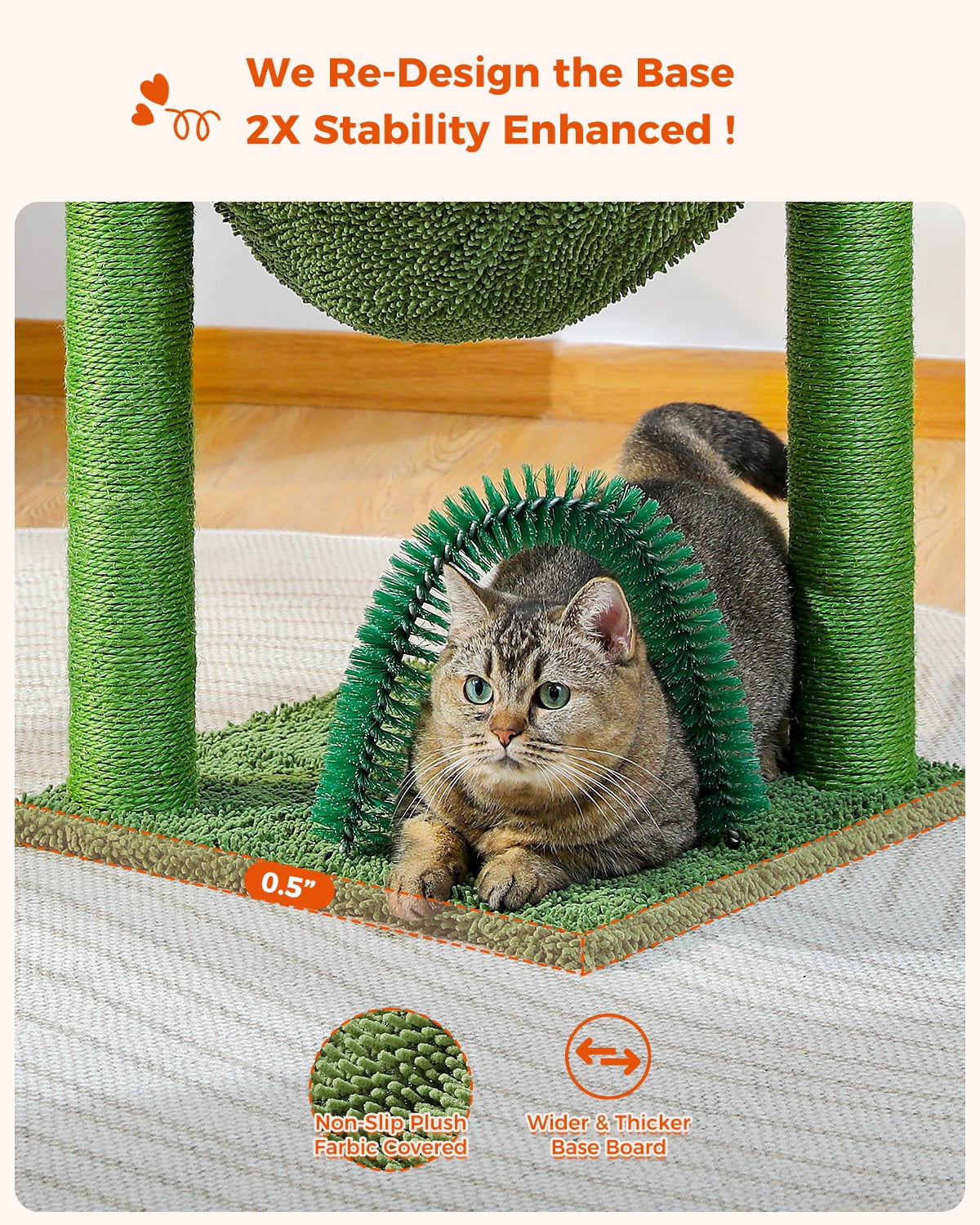 PAWZ Road 35" Cactus Cat Scratching Post with Pet Self Groomer and Hammock for All Indoor Cats Green