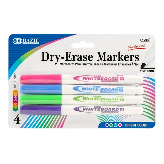 BAZIC Dry Erase Marker Bright Color Fine Tip Whiteboard Markers (4/Pack), 24-Packs