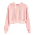 thumbnail image 2 of Women Long Sleeve Drawstring Crop Sweatshirt Crop Top Hoodie Pullover Top Blouse Pink M, 2 of 8