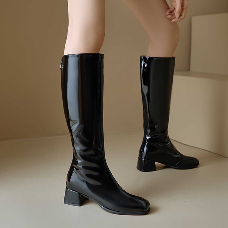 Oyedens Womens Knee High Boots with Back Zipper 2025 Winter Fall Patent Leather Knee Length Long Tall Party Dress Boots Black, Women's, Size: 5.5