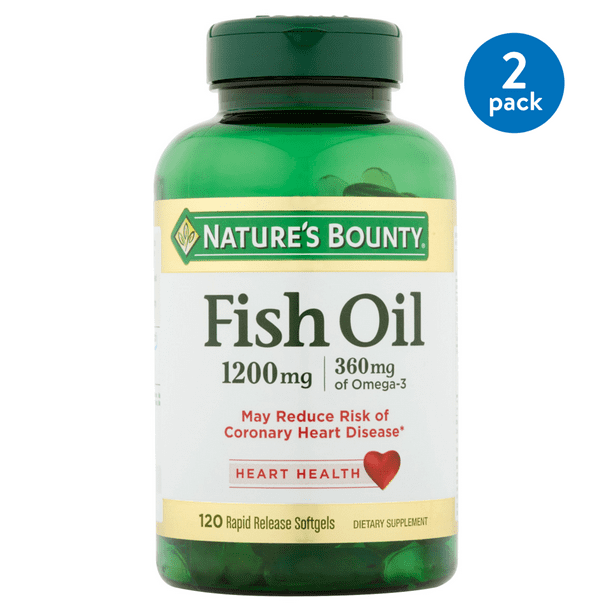 (2 pack) Nature's Bounty Fish Oil Omega-3 Softgels, 1200 ...