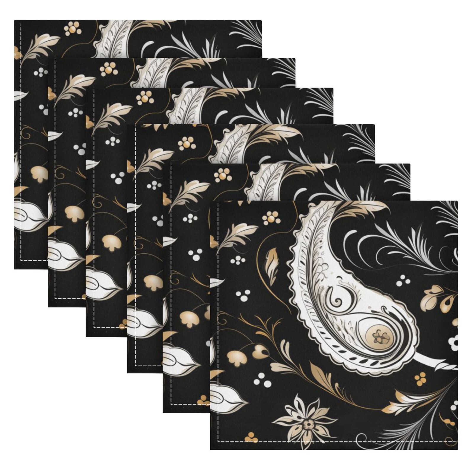JSTEL Paisley Ornament Ethnic Cloth Napkins Set of 6, 20x20 Inch Washable and Reusable Napkin for Decoupage Dinner Party Everyday Use