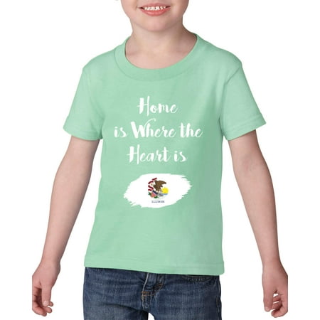 - Home is Where the heart is Illinois Heavy Cotton Toddler Kids Illinois T-Shirt