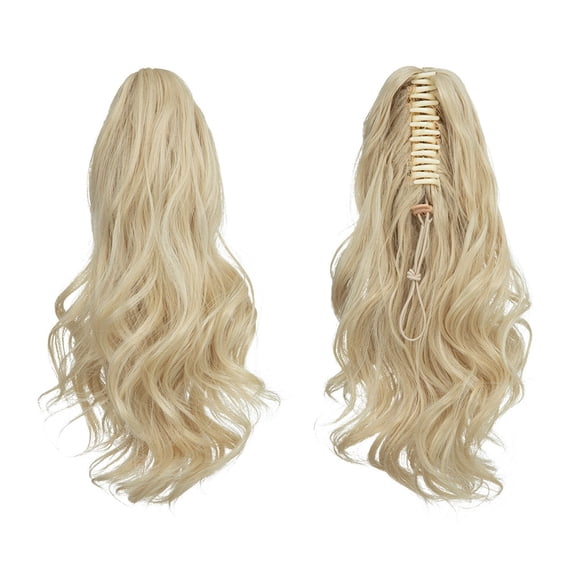 Claw Clip Ponytail Hair Extensions for Women, Natural Human Hair Like Short Curly Hairpiece for Quick Daily Hairstyling(Beige,36cm)