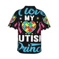 thumbnail image 3 of Balery I Love My Autism Print Men's Hawaiian Shirts Short Sleeve Beach Shirt Relaxed Fit Vacation Button Down Shirts-Large, 3 of 9