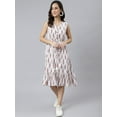thumbnail image 4 of Janasya Indian Women's White Cotton Ethnic Motifs Casual Flared Calf Length Sleeveless V-Neck Western Dress, 4 of 8