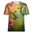 thumbnail image 5 of Flower Hummingbird Womens Tops Women's Fashion Casual Short Sleeve Flower Print Round Neck Pullover Top Blouse, 5 of 6