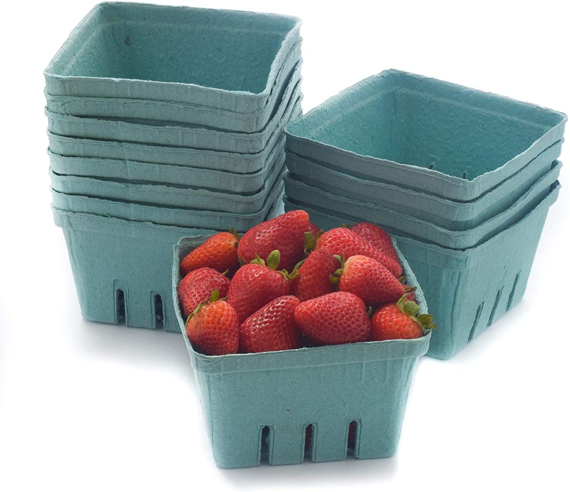 42 Pack QUART Green Molded Pulp Fiber Berry/Produce Vented Baskets for