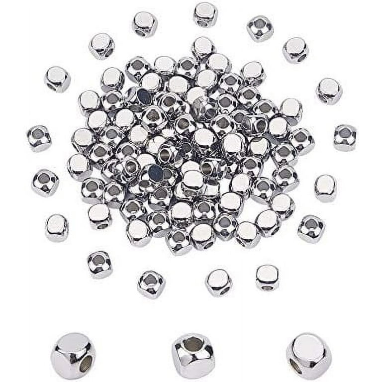 100pcs 6mm Cube Beads Metal Spacer Bead Stainless Steel Loose Bead Spacers Beads Metal Slider Beads for Bracelet Necklace Jewelry Making 3mm Hole