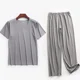 thumbnail image 5 of Ropa de dormir de seda de hielo para hombre, ropa holgada de manga corta para el hogar, conjunto informal grande para interiores y exteriores, talla fina, cómodo, para verano, 5 of 5