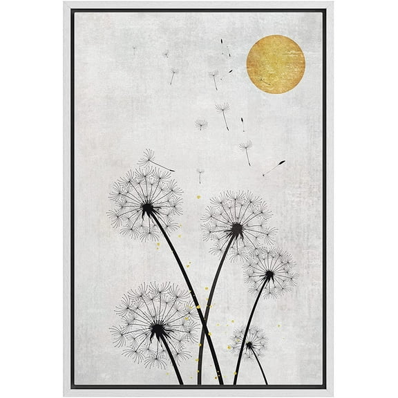 wall26 Framed Canvas Print Wall Art Grunge Pastel Dandelion Flower Silhouette Sunlight Nature Wilderness Illustrations Modern Art Farmhouse/Country for Living Room, Bedroom, Office - 24"x36"