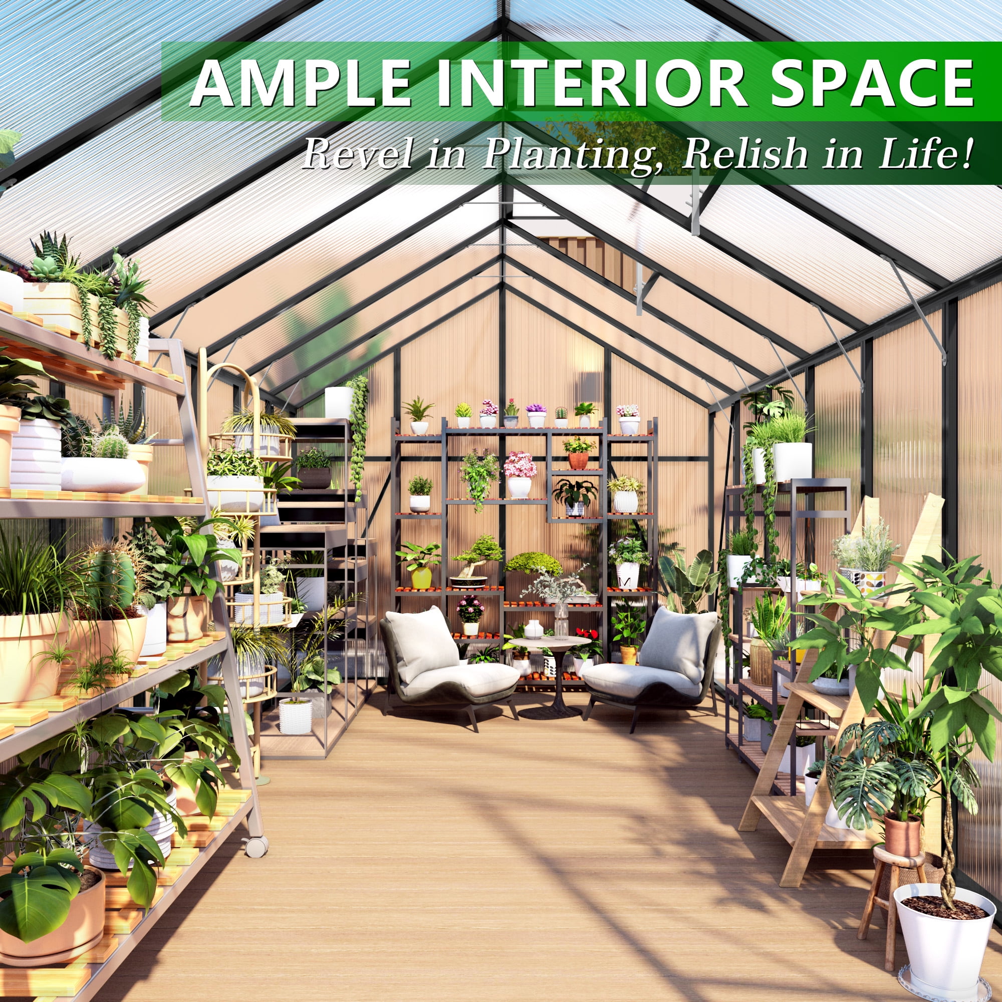 8x14FT Greenhouse Kit, Outdoor Heavy Duty Walk-in Greenhouse, Aluminum Frame with Vent, for Backyard or Garden, Black