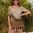 thumbnail image 3 of Shoe High Heels Leopard Print Womens Summer V Neck Zipper Top Short Sleeve T Shirt Off Shoulder Top Casual Classy Loose Shirts, 3 of 7