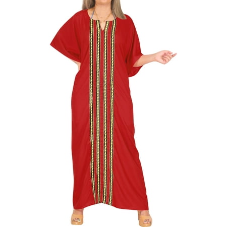 

HAPPY BAY Women s Relaxed Fit Caftan Long Night Shirts 2X-3X Hibiscus Red-AC426