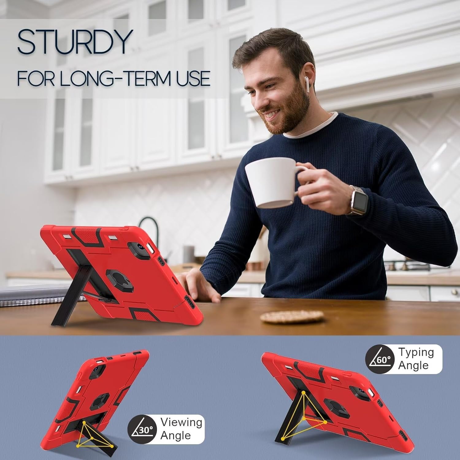SOATUTO Case for iPad Air 13 Inch M3 M2 (2025/2024) Release, [Built-in Pencil Holder] Heavy Duty Shockproof Rugged High Impact Protective Case (Red/Black)
