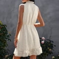 thumbnail image 4 of Vestido corto de gasa para mujer, vestido informal con volantes, vestido sin mangas con cuello alto de encaje para verano, albaricoque M, 4 of 6