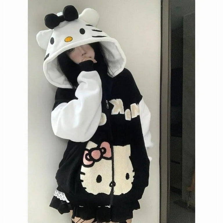 Autumn Sanrio Y2k Hello Kitty Women s Autumn Clothes Hooded Sweatshirt Zipper Jacket Ins Anime Kawaii Fashion Loose Girls Walmart