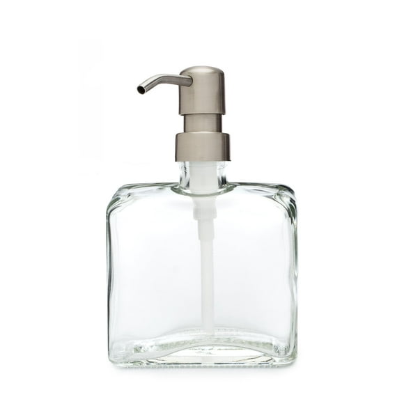 Rail19 Distributeur de Savon en Verre Recyclé Carré Urbain avec Pompe en Métal, 8,5 Oz (Acier Inoxydable de la Ferme)