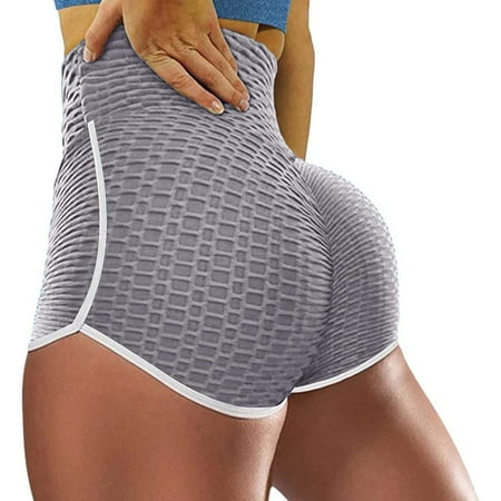 SSAAVKUY Women s High Waist Yoga Shorts Ruched Butt Lifting Workout Running Athletic Tummy Control Hot Pants Scrunch Booty Shorts Biker Shorts Gray 10