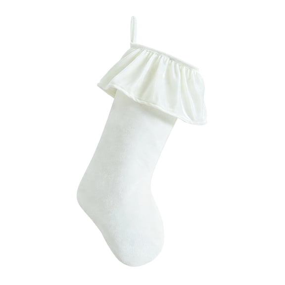 Ruffled Cuff Christmas Stocking, 18.9 Inches Large Soft Xmas Hanging Stocking with Hanging Loop, Rustic Farmhouse Stocking for Mantel Fireplace Xmas Tree Ornament Party Decorations