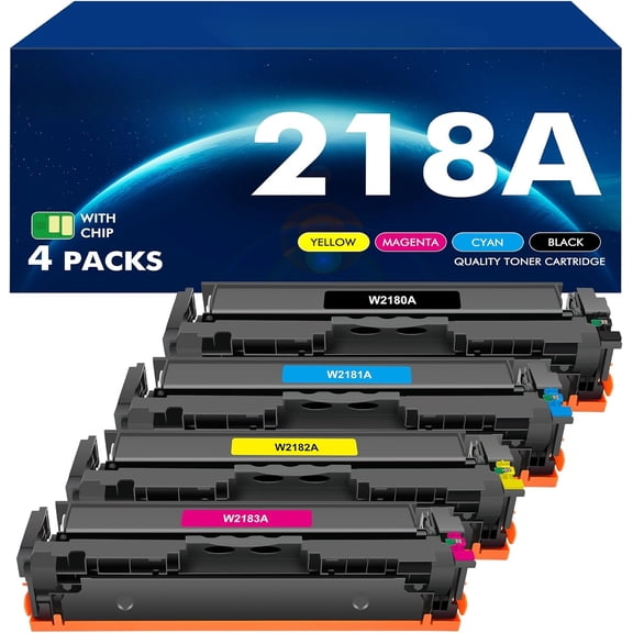 218A Toner Cartridges 4 Pack 218X 3301fdw 3201dw Compatible for HP 218A 218X 218 Color Laserjet Pro MFP 3301 3301cdw 3301sdw Printer W2180A High Yield Ink Set with Chip Black Cyan Yellow Magenta