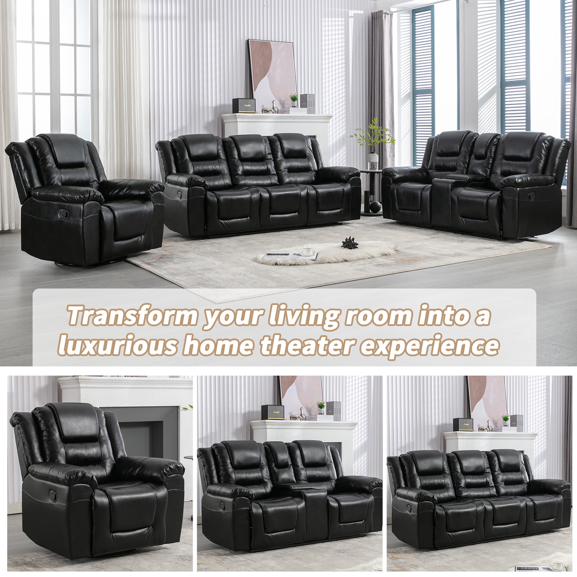 Euroco 360°Swivel and Rocking Home Theater Recliner Manual Recliner Chair with Wide Armrest for Living Room,Bedroom, Black